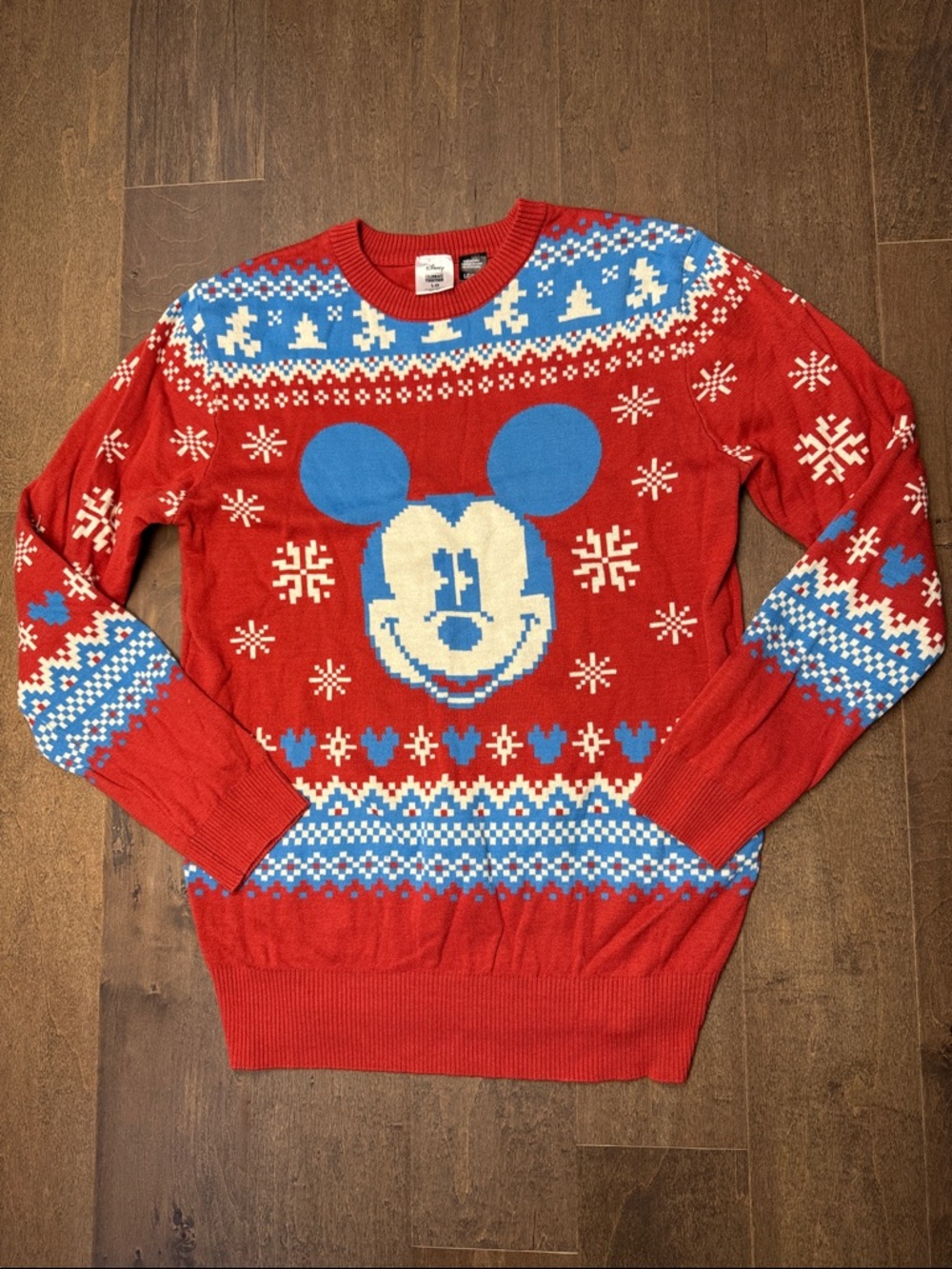 Disney Mickey Mouse Christmas Sweater Men’s Large Red Fair Isle Holiday Knit